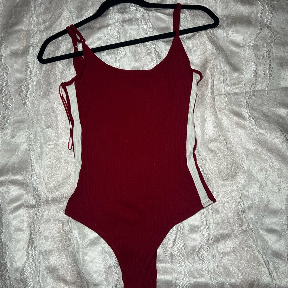 Mixologie Red and White Bodysuit with Adjustable Straps